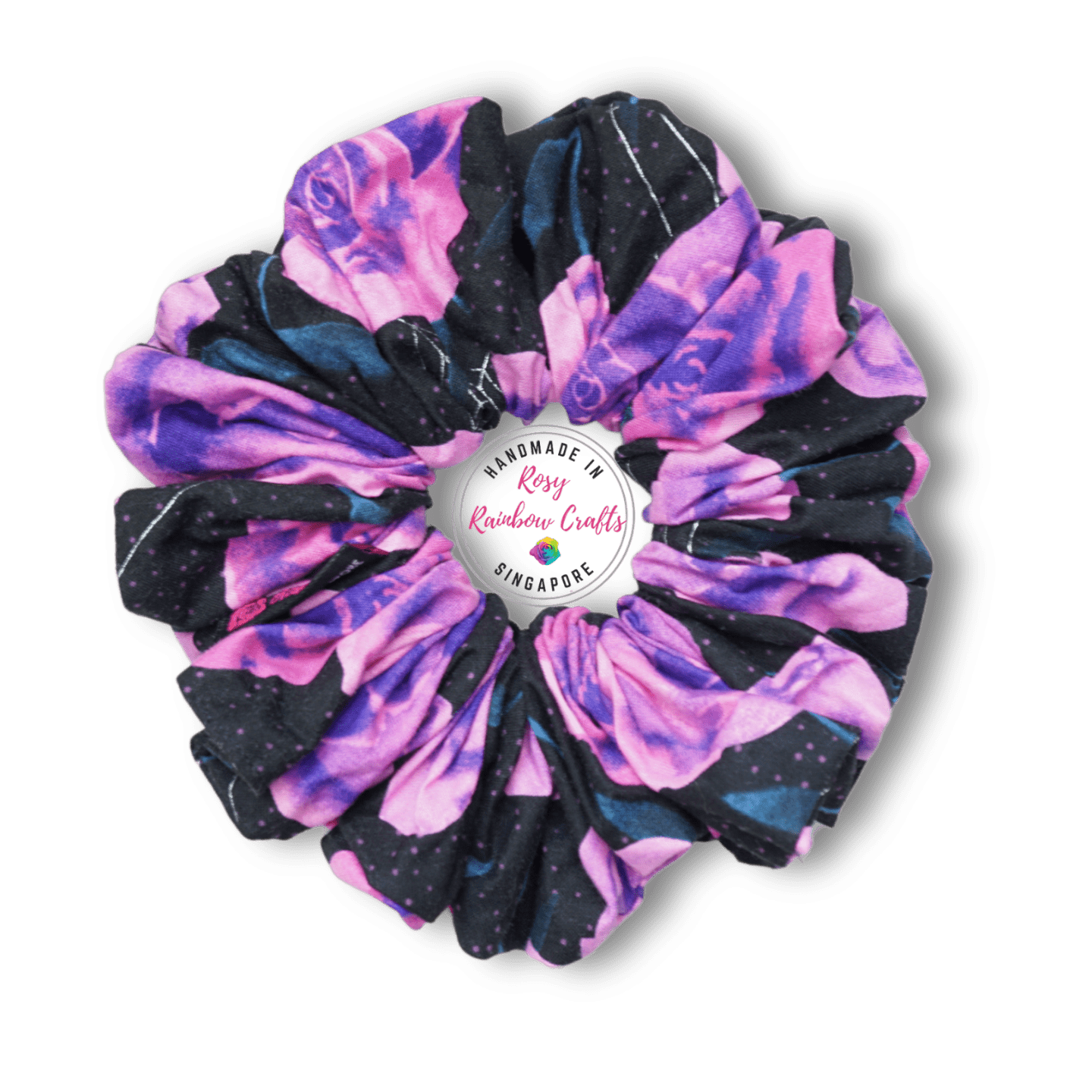 Jumbo XXL Cotton Scrunchie Purple Roses