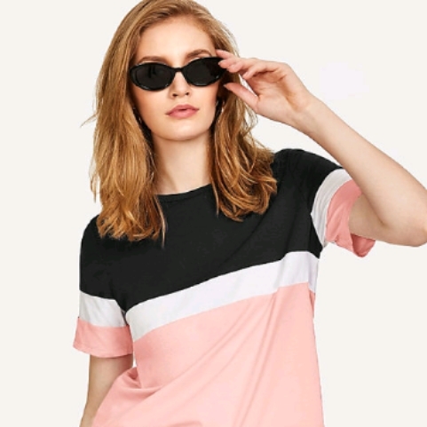 Women's Black White Pink Color Block Hosiery Tee