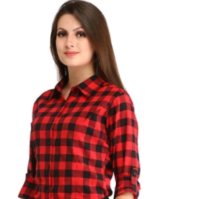 Women Red Black Check Printed Cotton Shirt