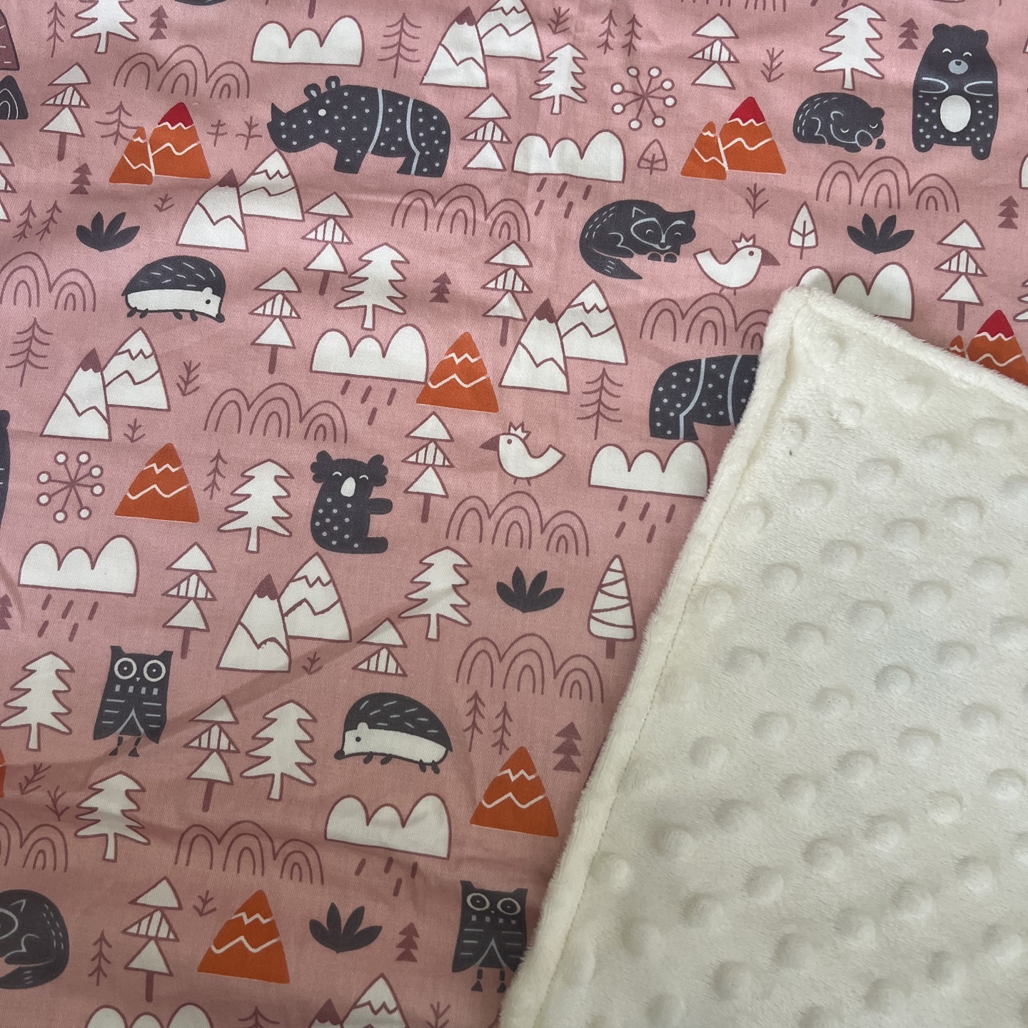 Pink Woodlands in Cream Minky