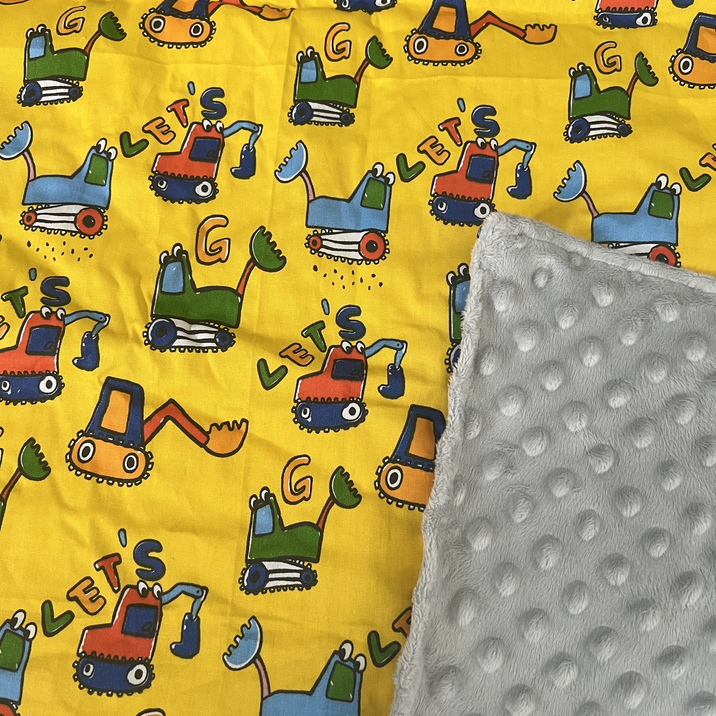 YELLOW CONSTRUCTION IN GRAY MINKY
