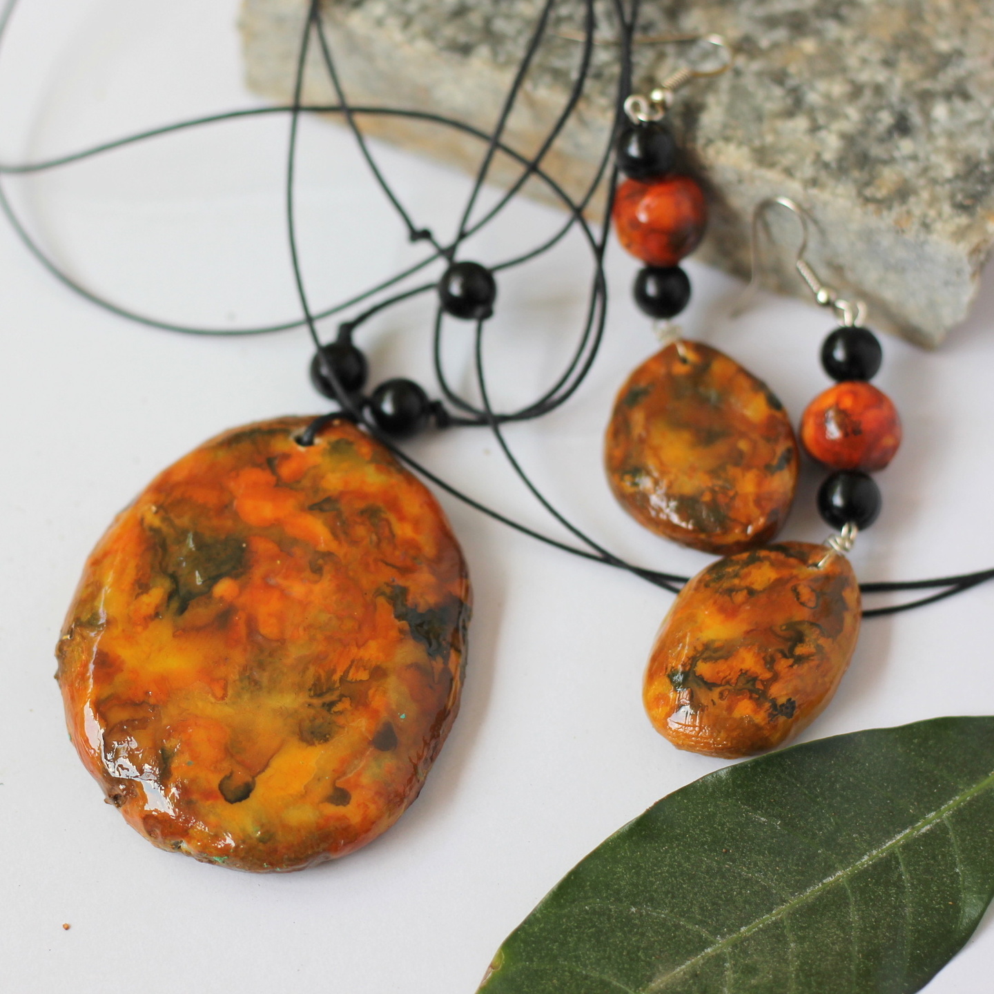 Brown Paper Mache Faux Stone Jewellery Set