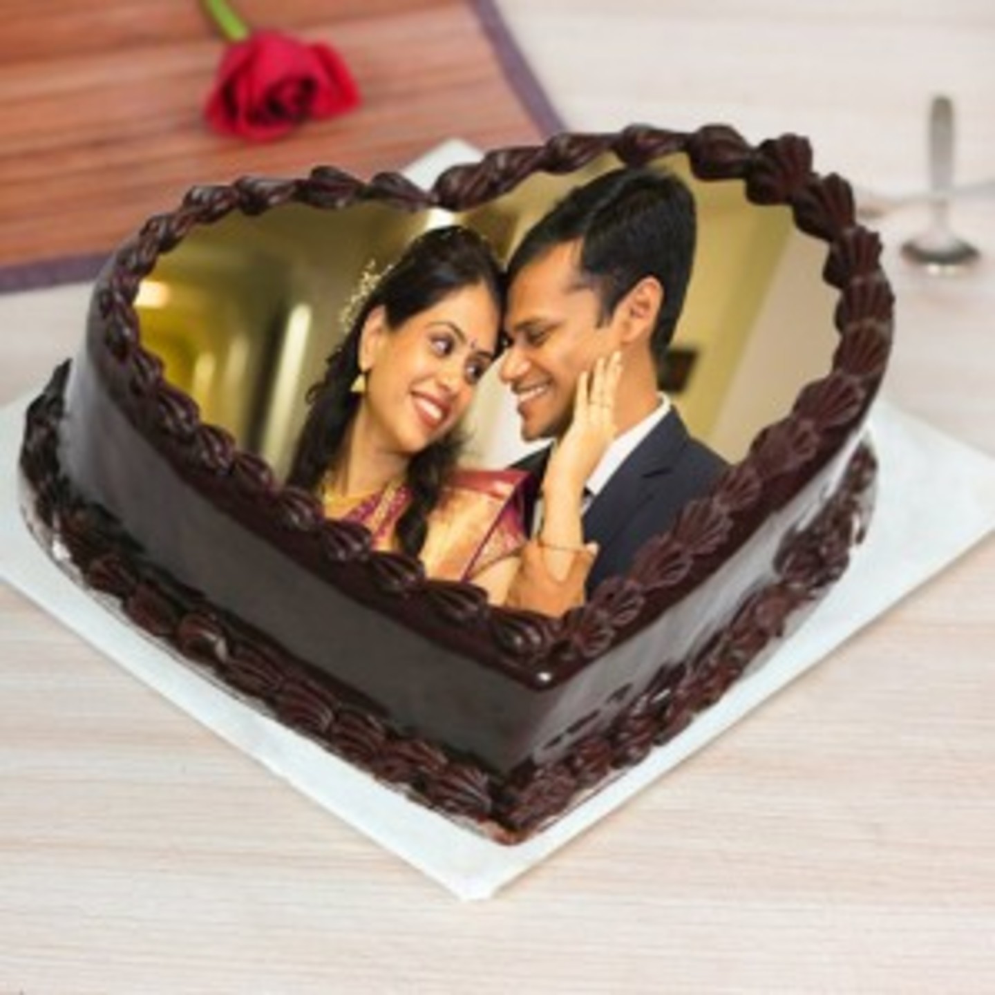 Heart Shaped Chocolate Photo Cake