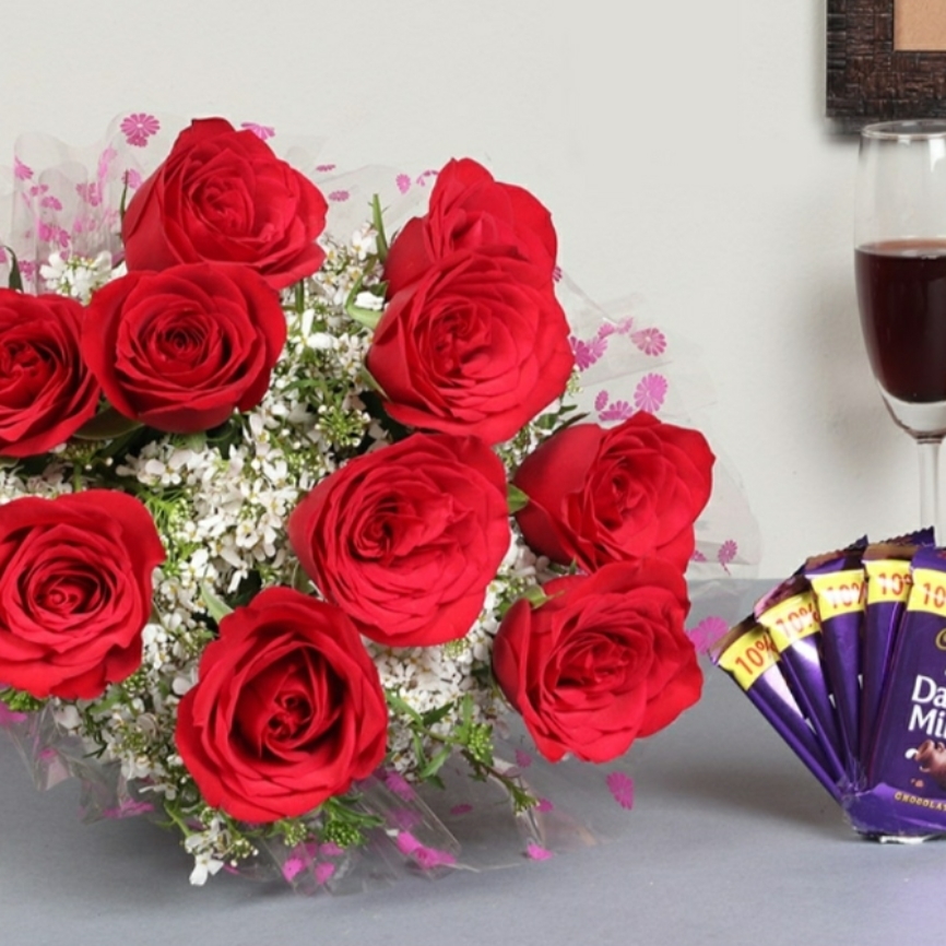 Red Rose with dairy milk chocolate