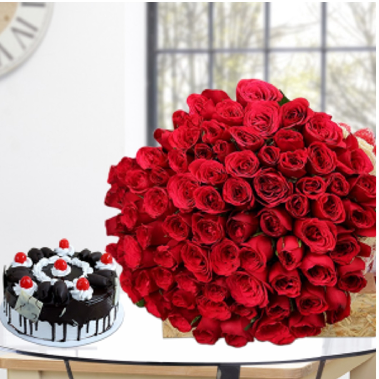 Black Forest premium cake with 50 red roses