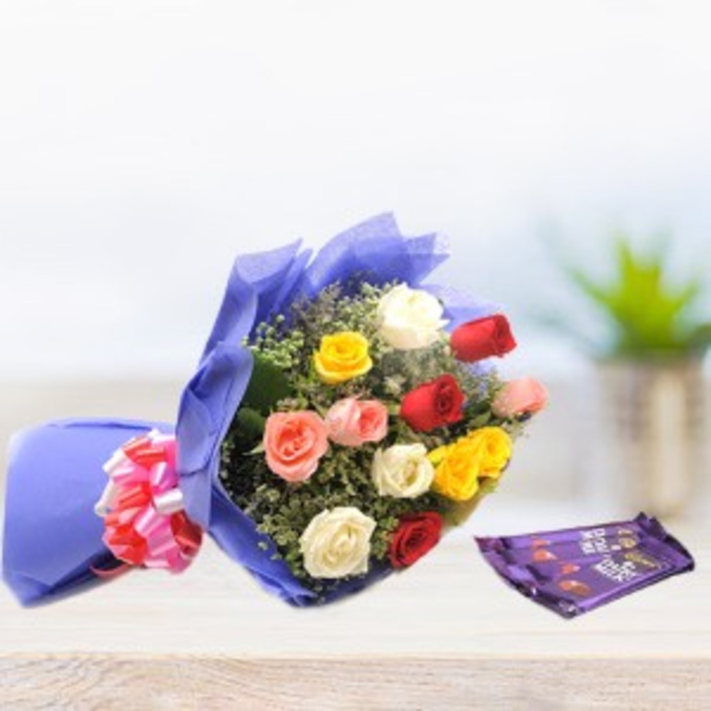 12 Flowers Bouquet with Cadbury Chocolates