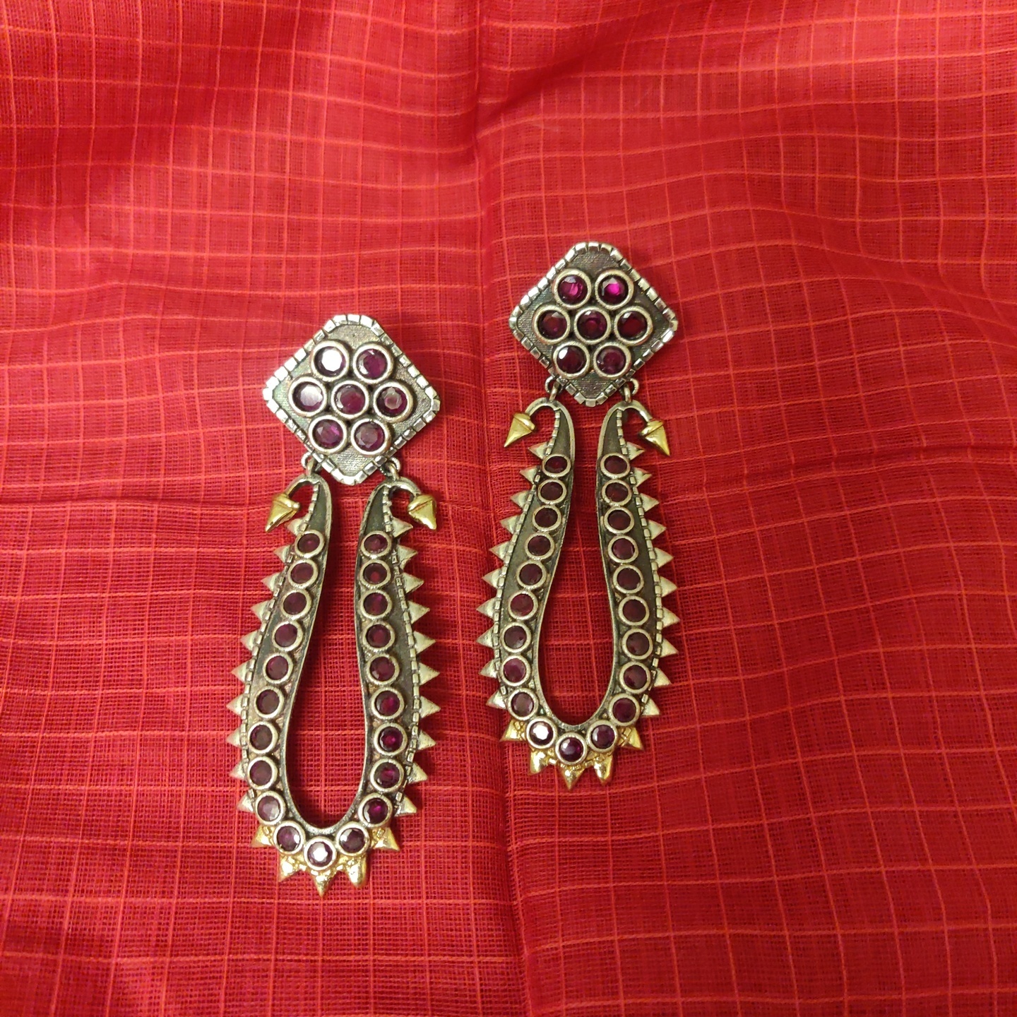Stone Encrusted Dual Tone Brass Earrings