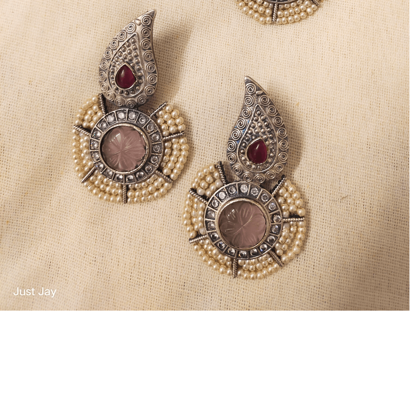 Pink Stone Carved Statement Earrings