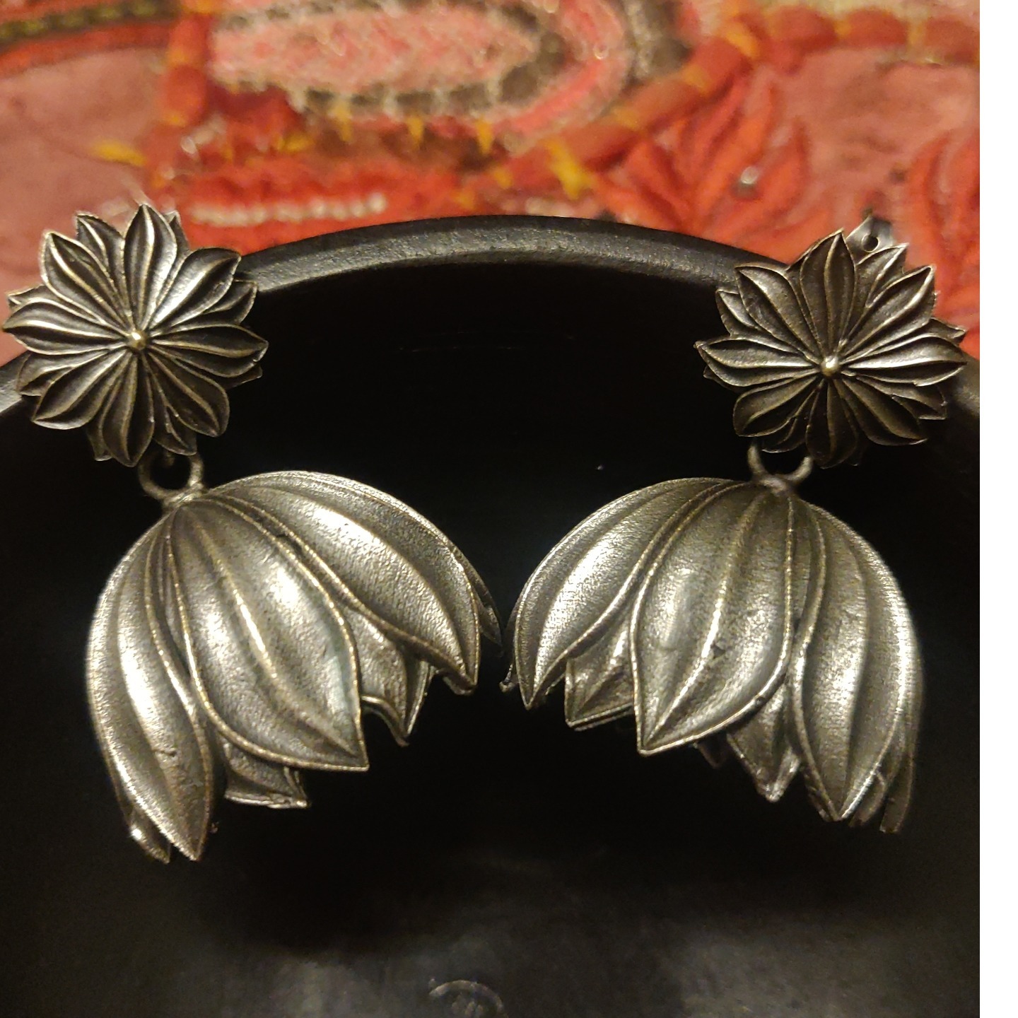 Lotus Jhumkas in Silver Replica