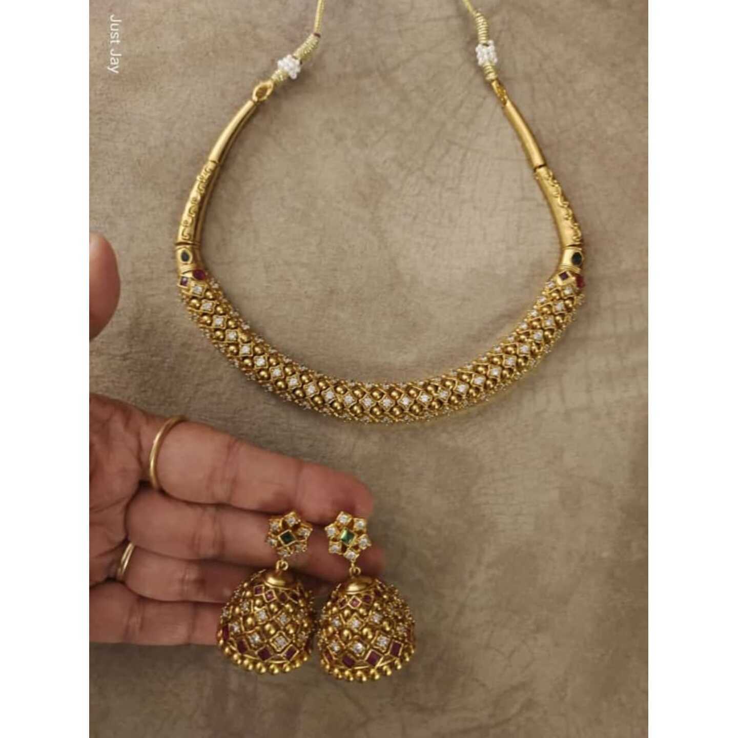 Gold Finish Hasli with Jhumkas
