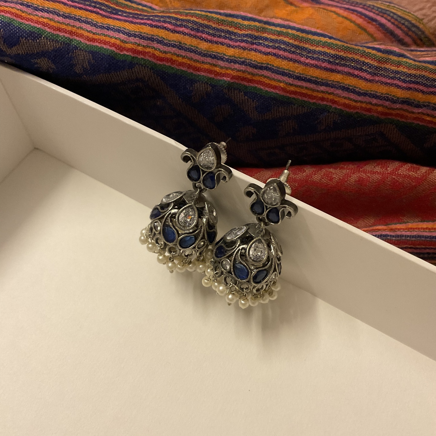 Silver Replica Jhumkas with Pearls