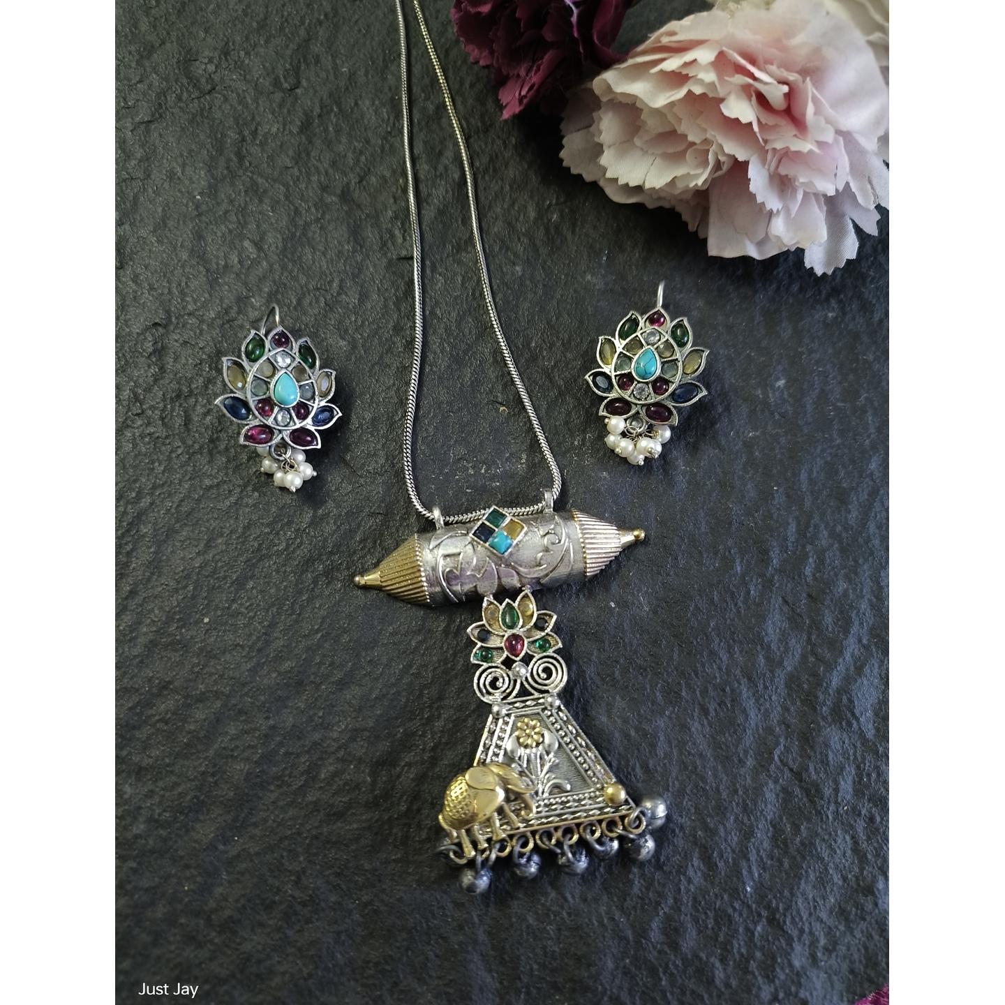 Multi Colored Pendant Set with Earrings