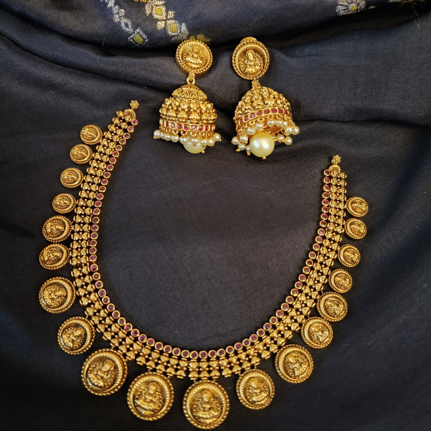 Lakshmi Coin Necklace Set in Antique Finish