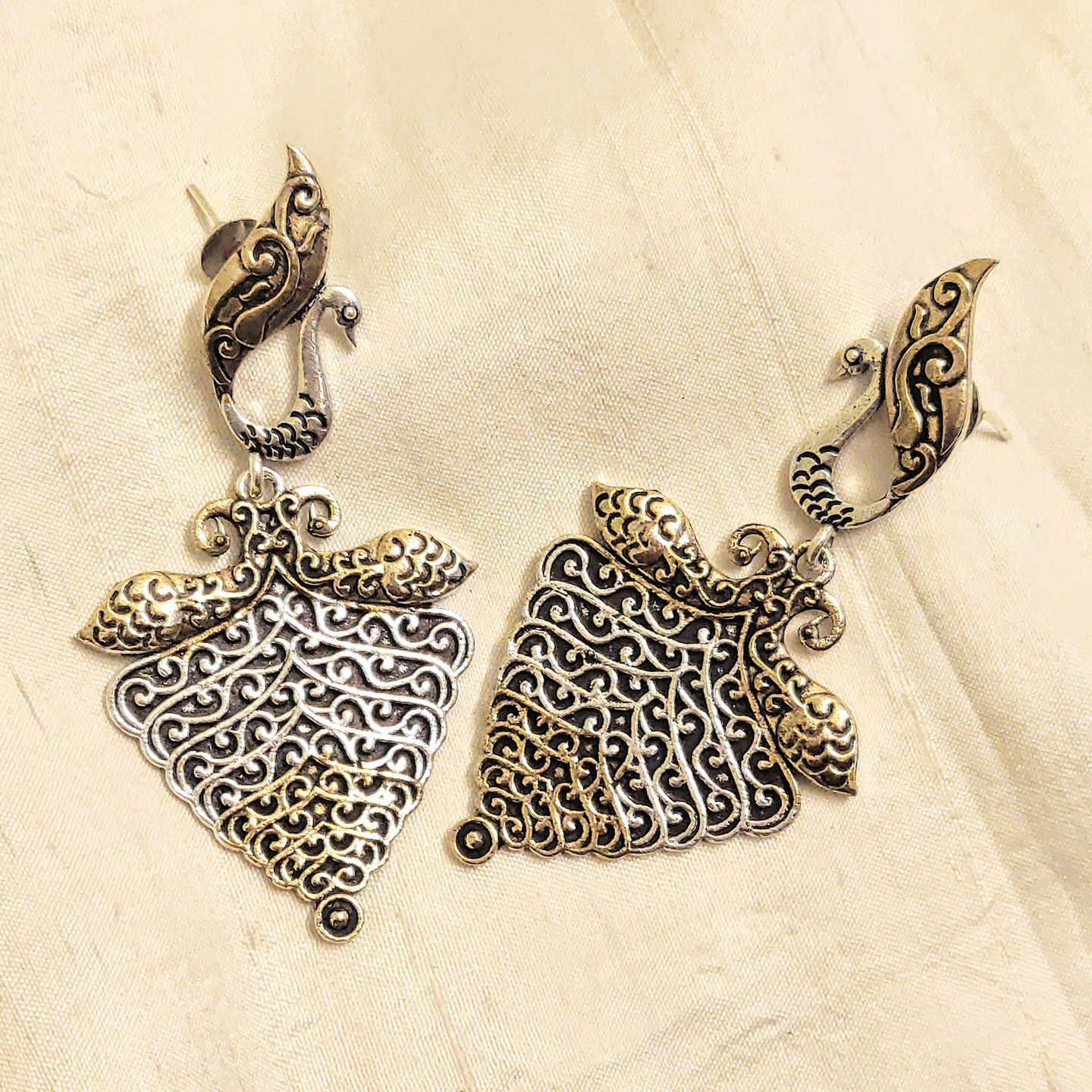 Dual Tone Peacock Earrings