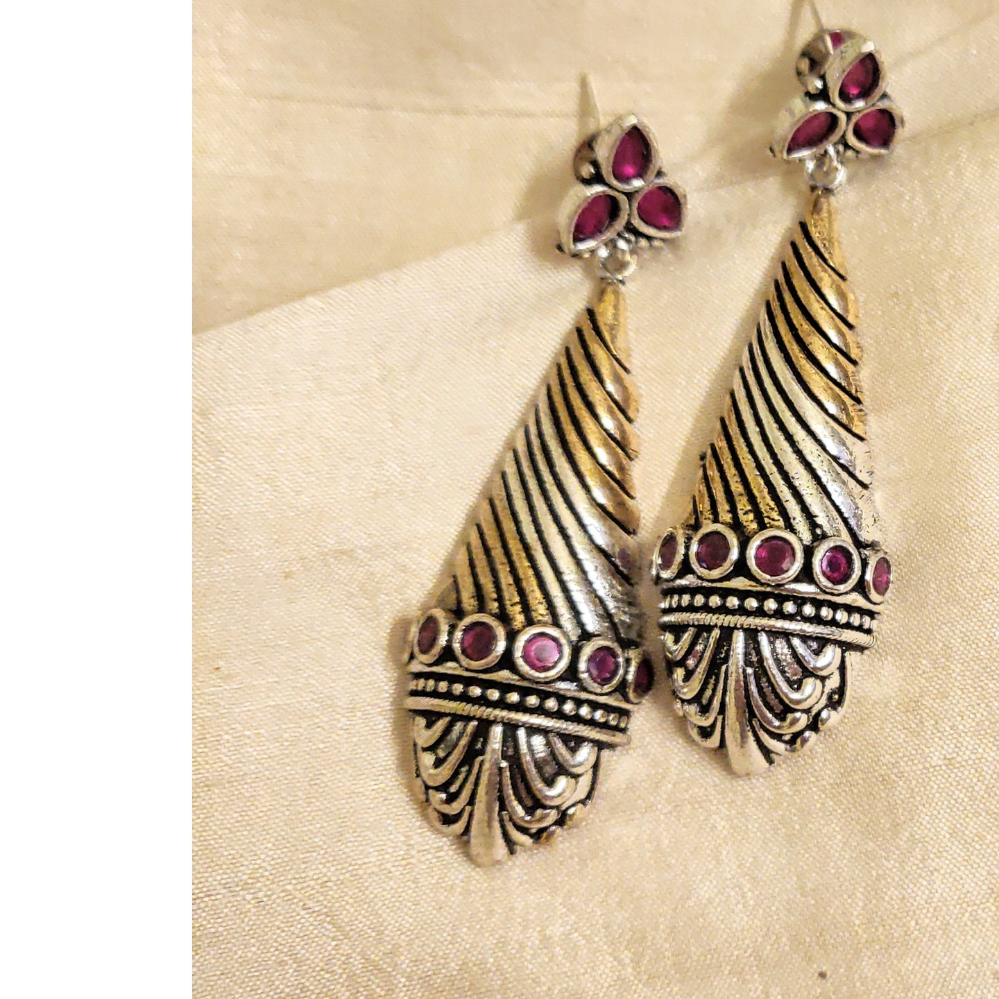 Dual Tone Danglers with Red Stones