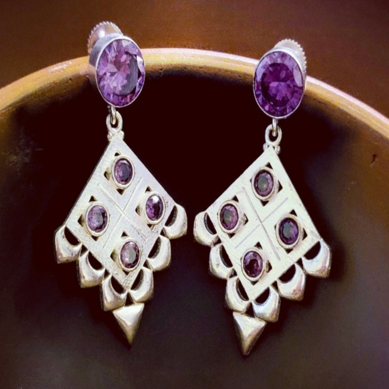 Amethyst Earrings in Silver Finish