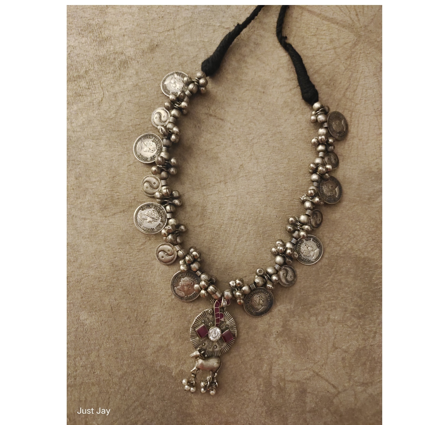 Coin Chain with Stone Studded Pendant