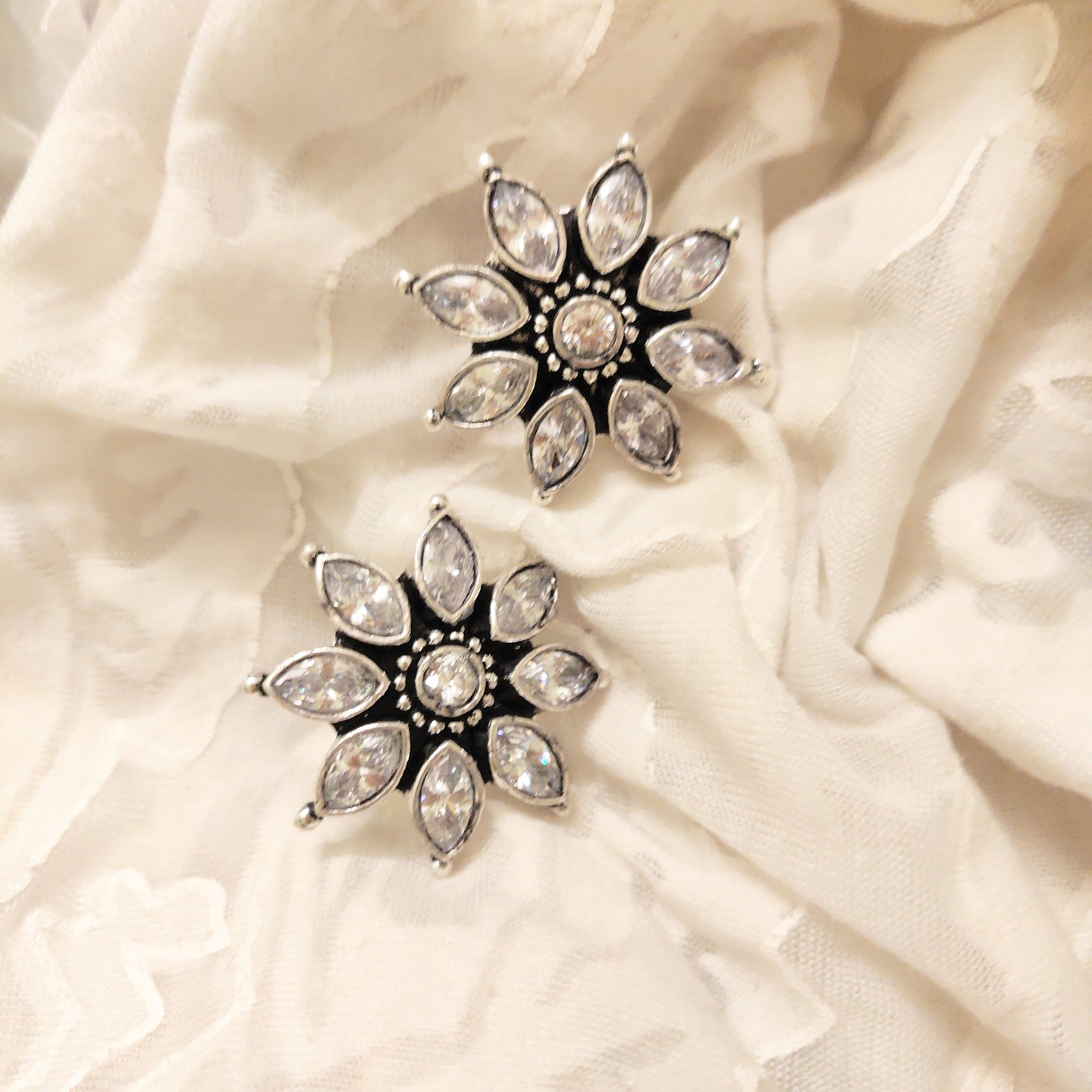 White Stone Encrusted Ear Studs