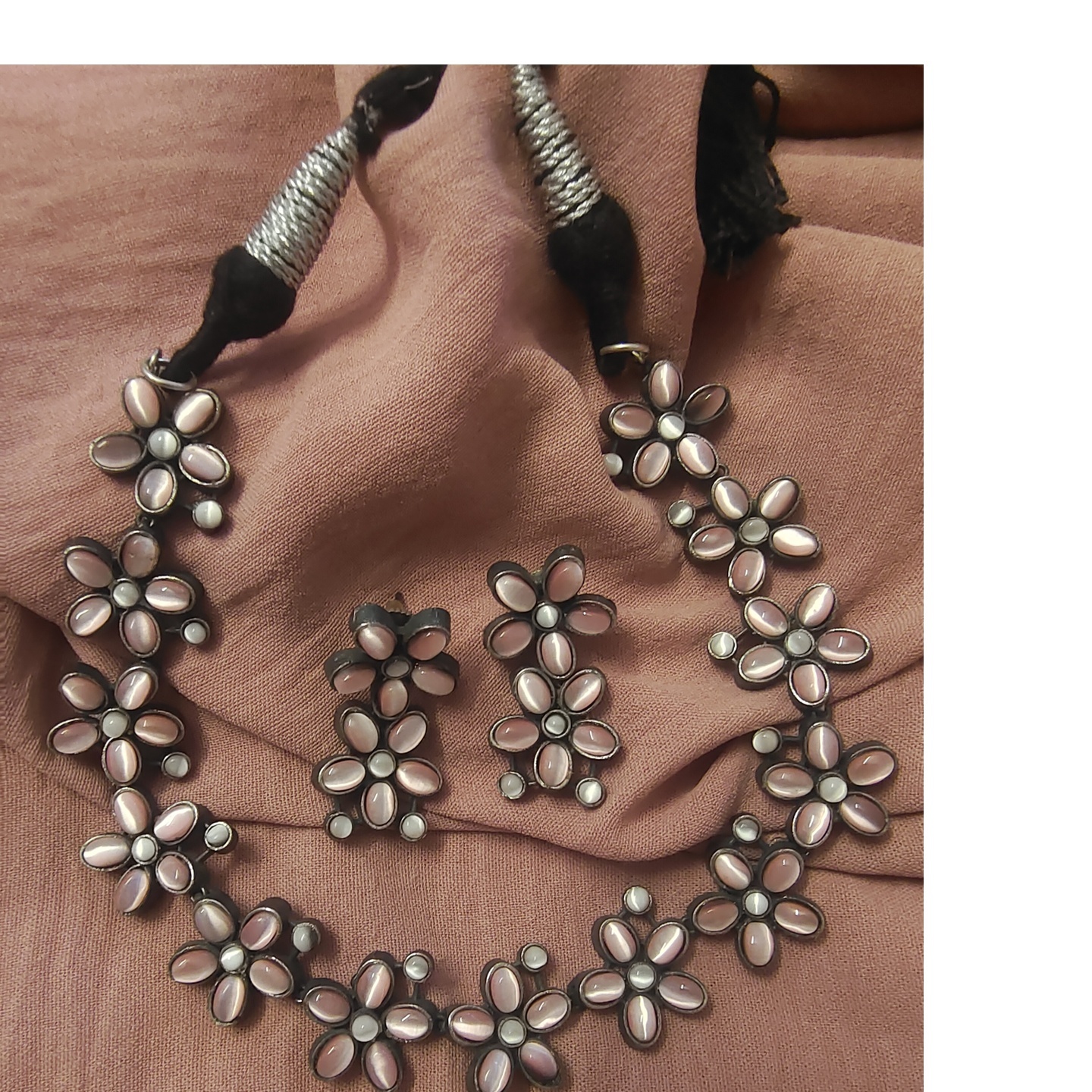 Stone Encrusted Necklace ( Pink )