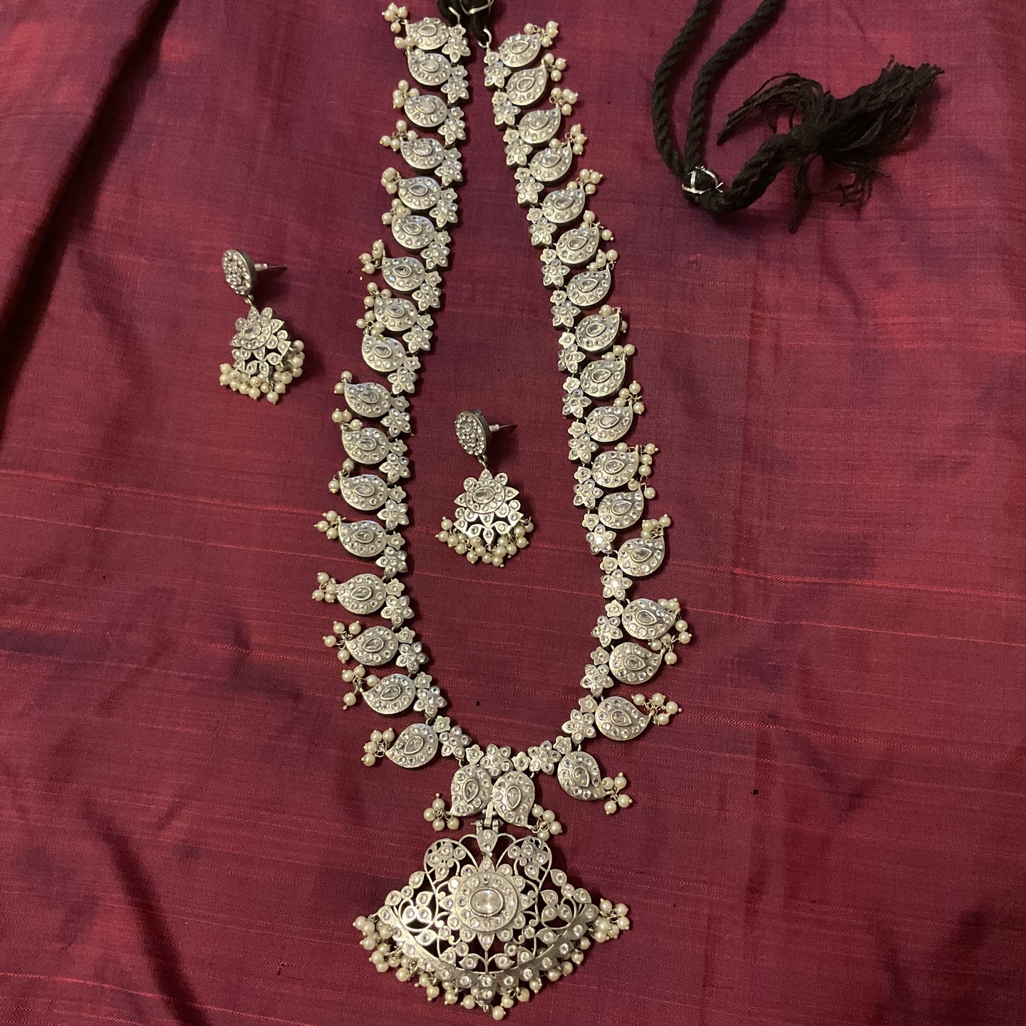 Long Paisley Necklace in Silver Replica