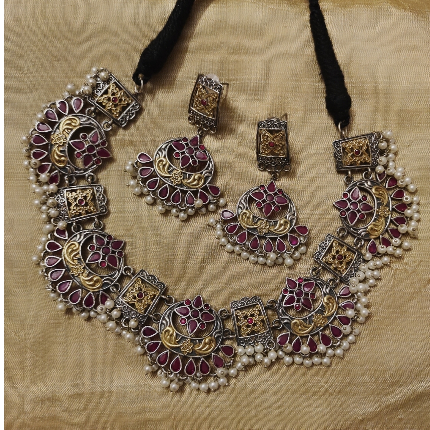 Dual Tone Stone Encrusted Necklace Set