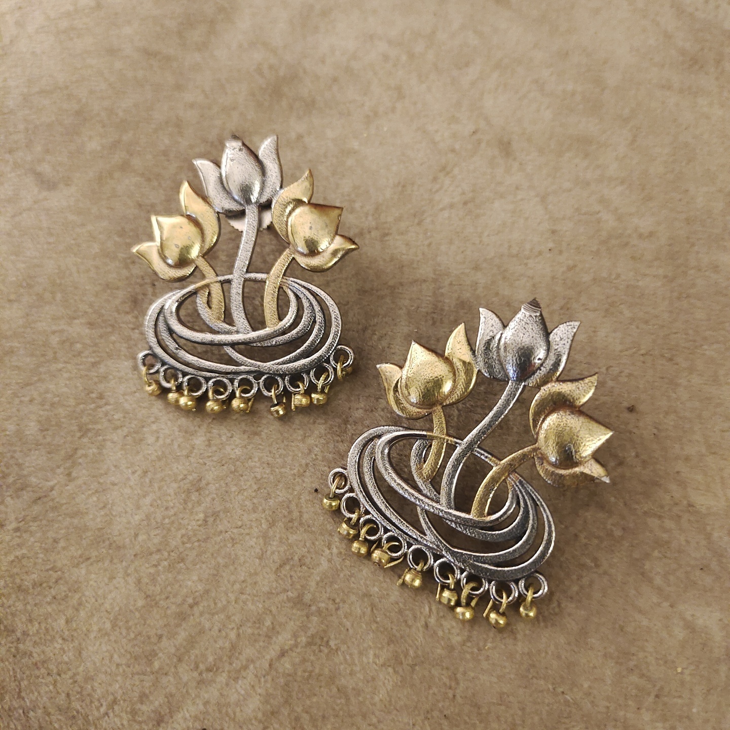 Dual Tone Lotus Earrings
