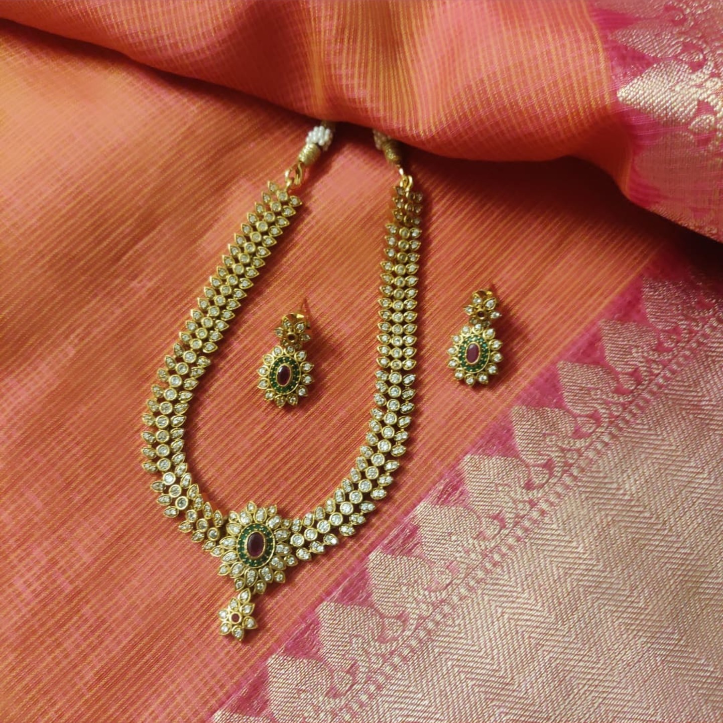 CZ Necklace b Set in Gold Tone