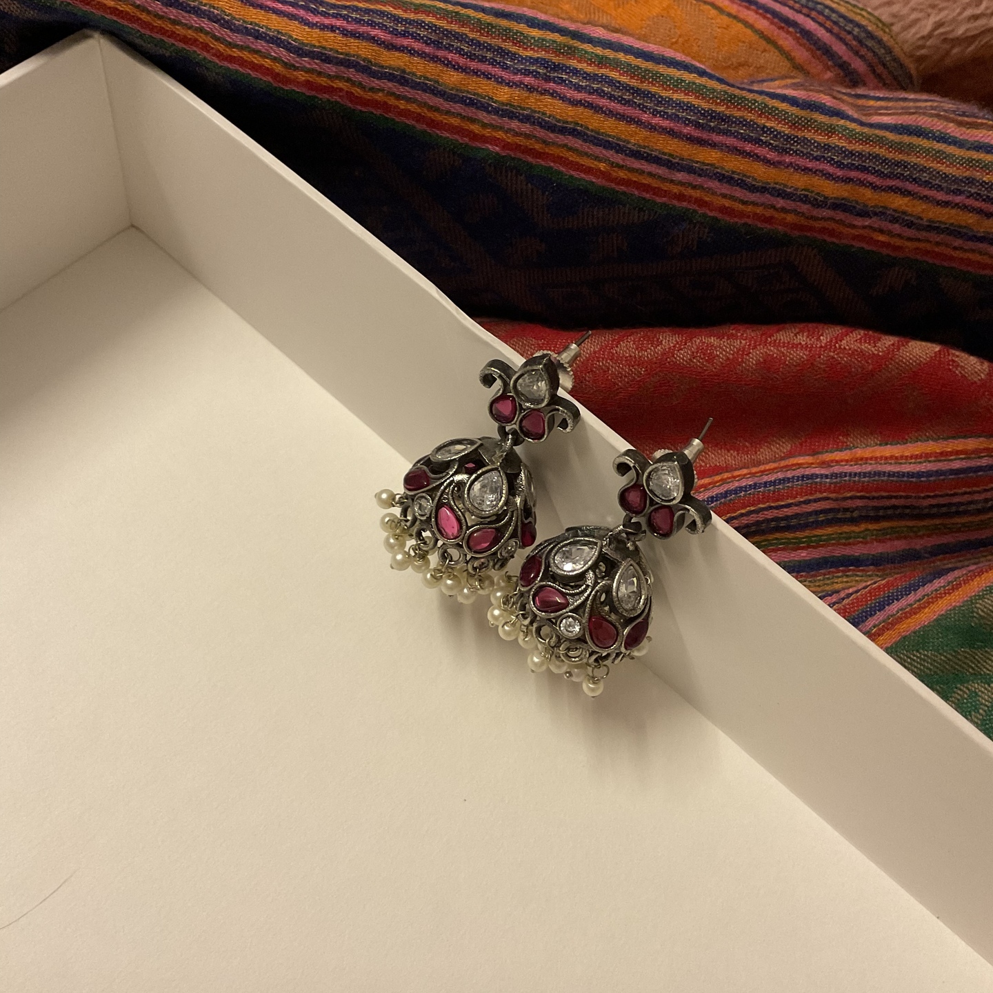 Silver Replica Jhumkas with Pearls