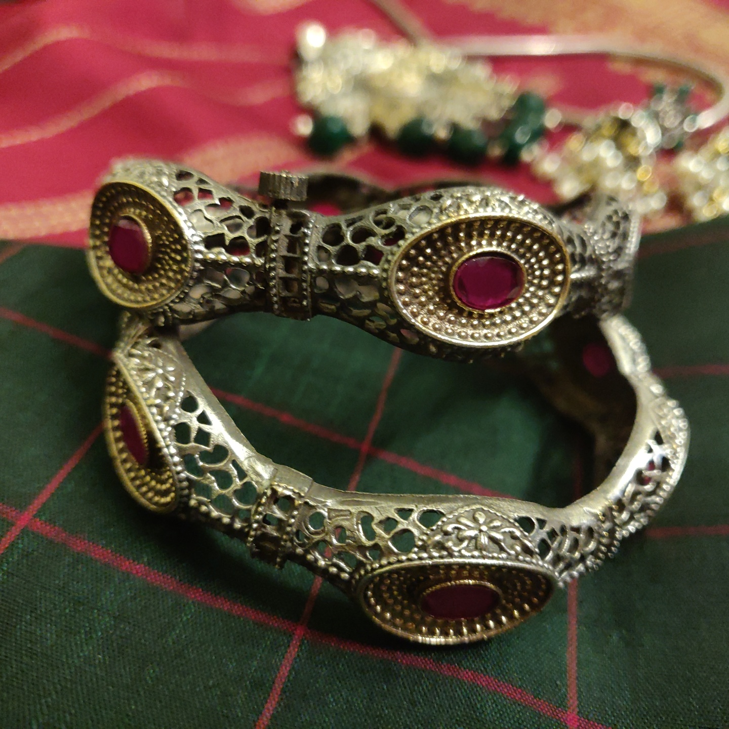 Stone Encrusted Dual Tone Kada in Brass Single