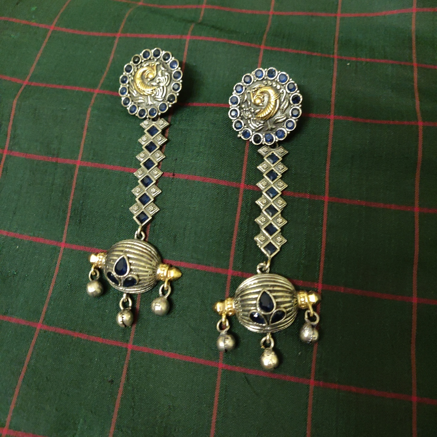 Dual Tone Long Brass Earrings