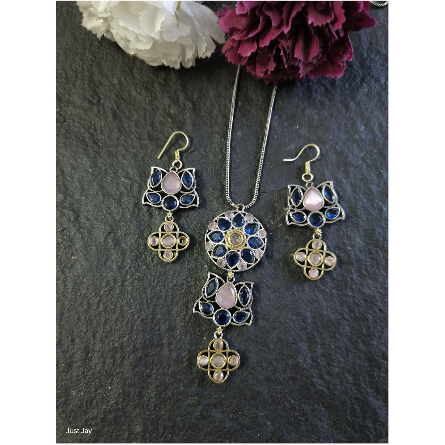 Pendant Set with Blue and Pink Stones