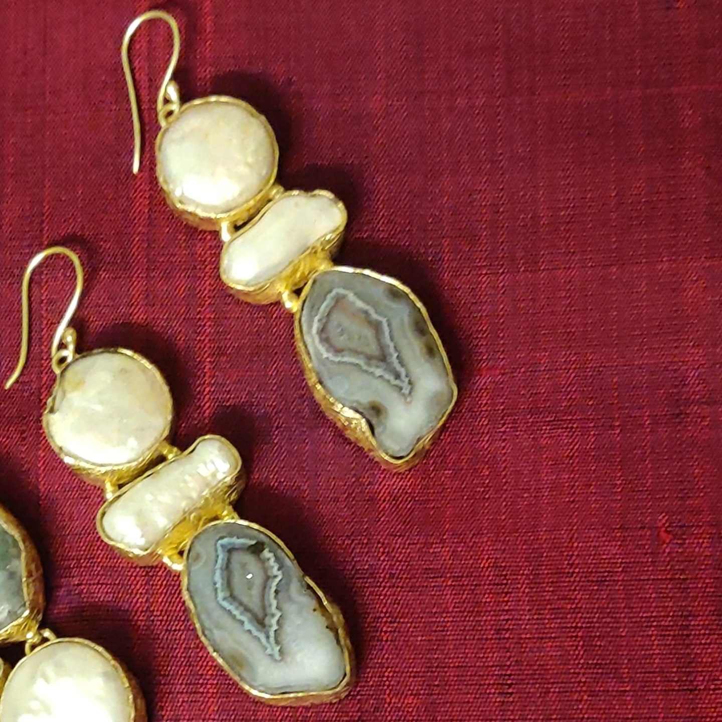 Ear Danglers with Baroque Pearls & Agate
