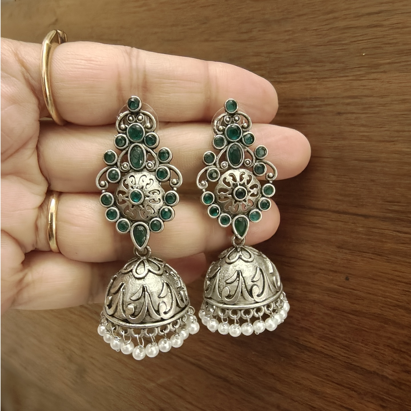 Emerald Stone Jhumkas