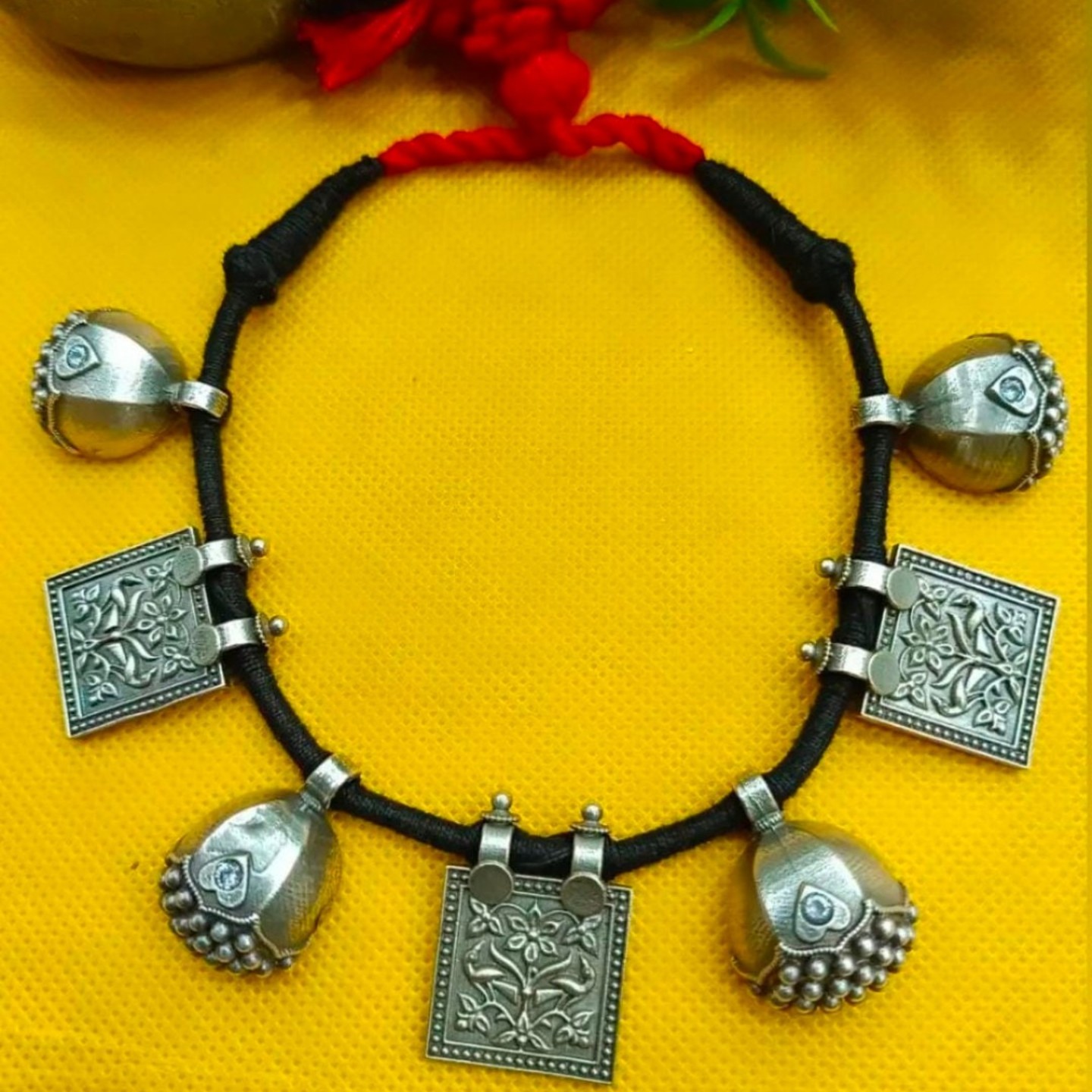 Necklace with Tribal Charms in Silver Replica