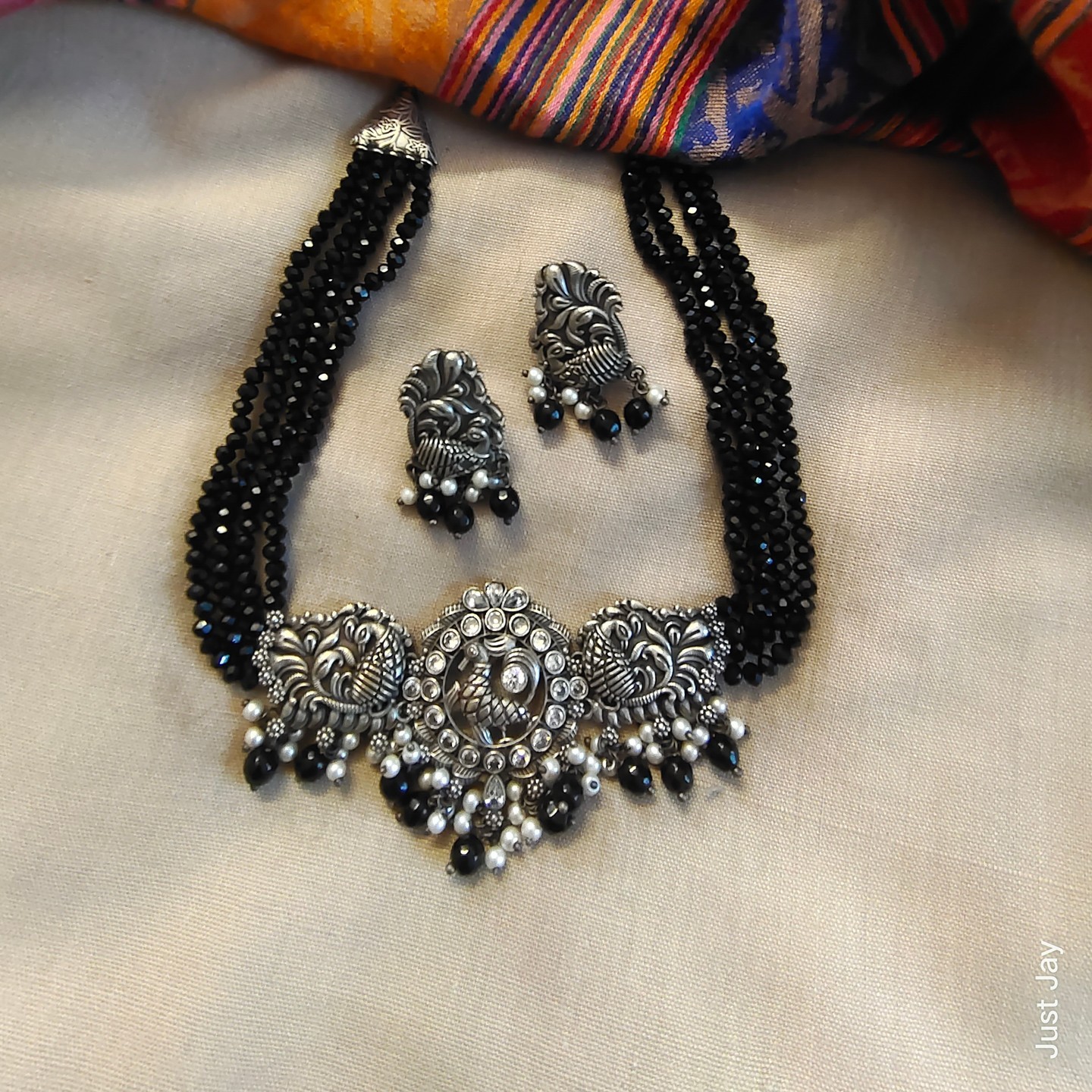 Peacock Choker with Onyx Beads