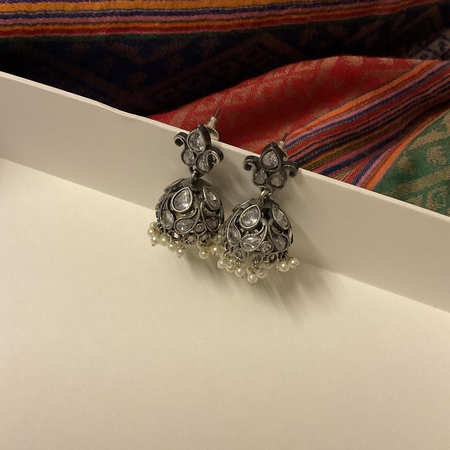 Silver Lookalike Jhumkas with Pearl Clusters