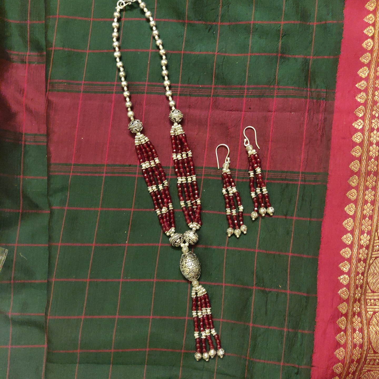 Beaded Necklace with Oxidized Fillers