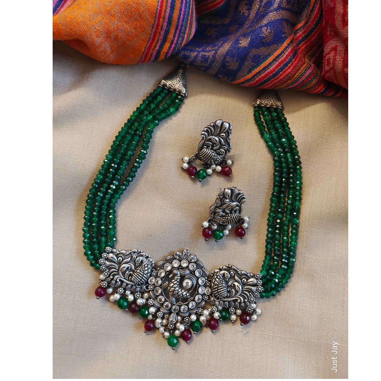 Peacock Chokers with Onyx Beads Mala