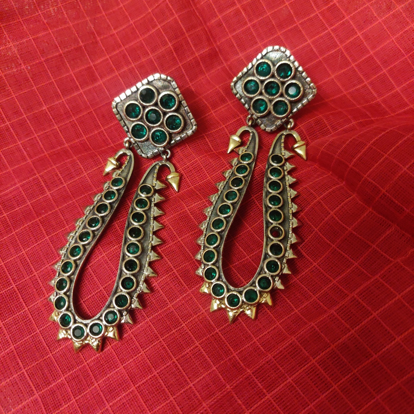 Dual Tone Stone Encrusted Brass Earrings