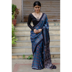 Handblock printed and handmade processed natural dyed gajji silk Ajrakh saree.