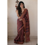 Handloom tussar silk saree in natural dyed handblock print.