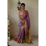 Handloom soft pattu silk with gold jari border