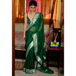 Handwoven kadwa chiffon banarasi saree with silver jari.