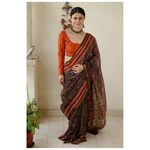 Handblock Printed Kota Silk Saree with patch borders in Satin silkCrape SilkOrganzaGeorgette Silk on the inside