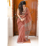 Hand block printed and natural dyed kota doria saree