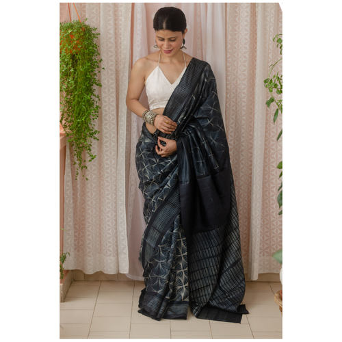 Tussar silk saree with handmade shibori work.