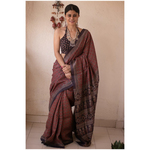 Handloom tussar silk saree in natural dyed handblock ajrak print.