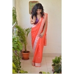 Handwoven kadiyal chiffon banarasi saree with silver jari.