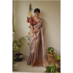 Handwoven linen saree with jari