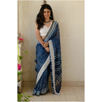 Kota silk saree in natural dyed handblock print with organza silk/chiffon silk patch work border.